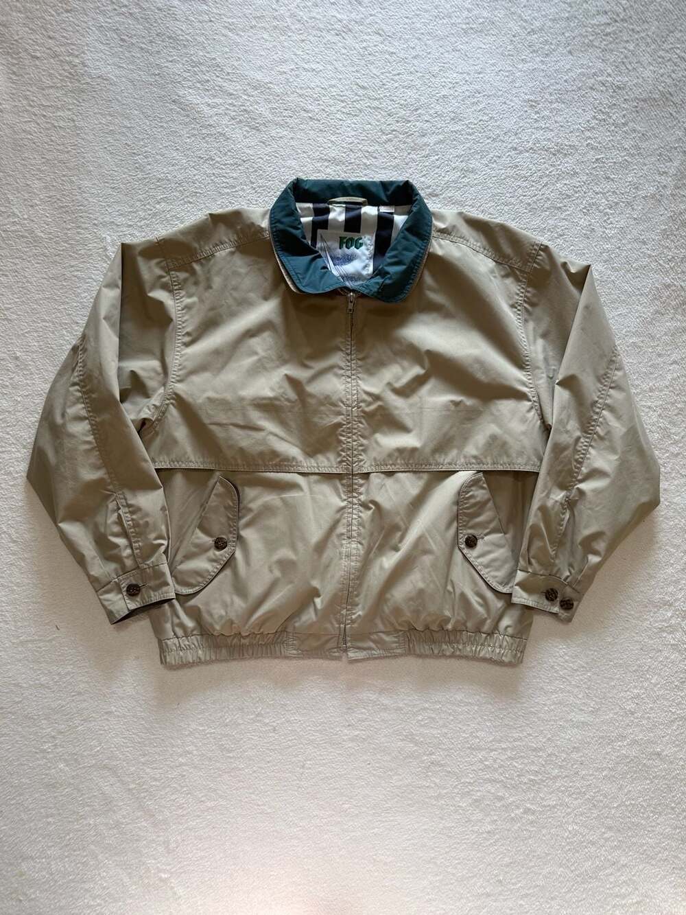 Vintage London Fog Golf Jacket Size Large Reg Tan Green Striped Lining